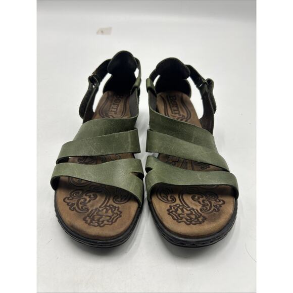 BORN Kates GREEN leather open toe strap sandals wedge heels women Size 8 EU 39 - Picture 2 of 10